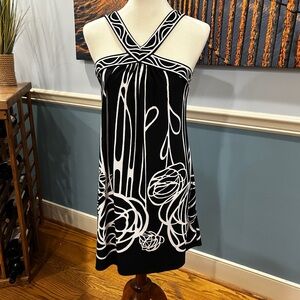 BCBGMaxAzria Black and White One-Shoulder Floral Shift Dress